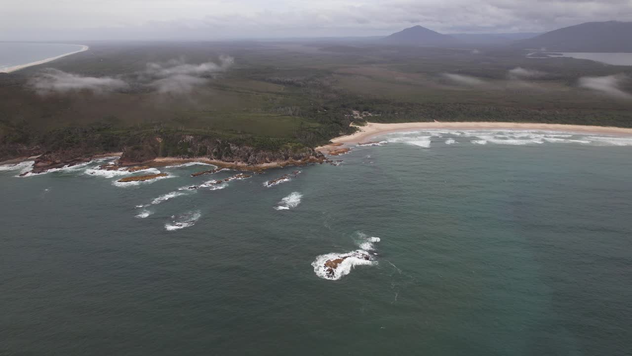 Panoramic View Of Diamond Head Beach In NSW, Australia - Drone Shot