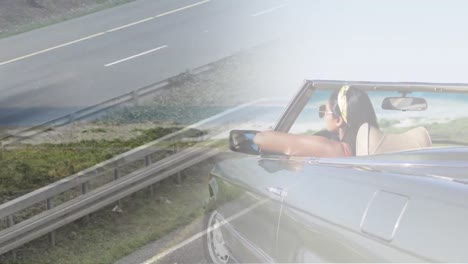 animación de carretera sobre mujer asiática conduciendo coche