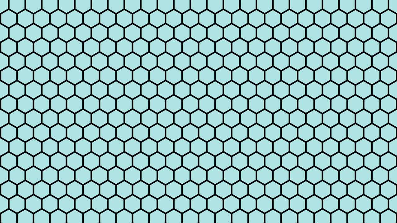 onda colorida brillante y dinámica que se mueve a lo largo de una cuadrícula hexagonal. en bucle