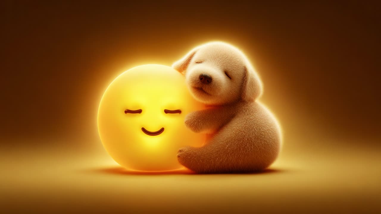 A Cute and Cozy Scene of an Adorable Puppy Snuggling with a Soft, Glowing Sun, Exuding Warmth and Comfort in a Delightful Presentation of Friendship and Joy
