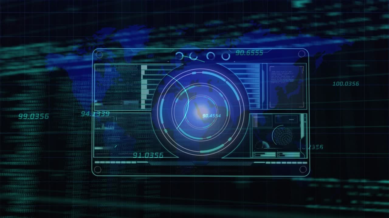 Animazione di scansione della portata ed elaborazione dati su sfondo nero