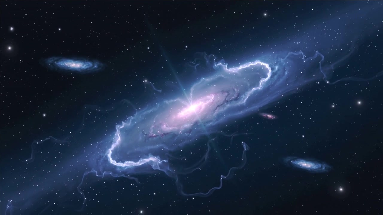 Revelando um feixe azulado cruzando o núcleo, galáxia espiral girando no espaço profundo, mostrando anel de gás