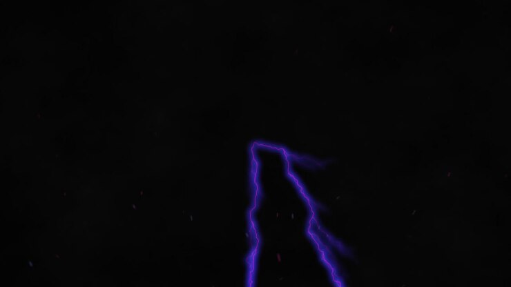 Animazione di particelle rosse su correnti elettriche viola luminose su sfondo nero.