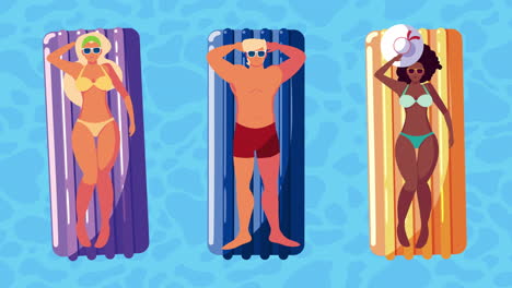 grupo de jóvenes bronceándose en la piscina