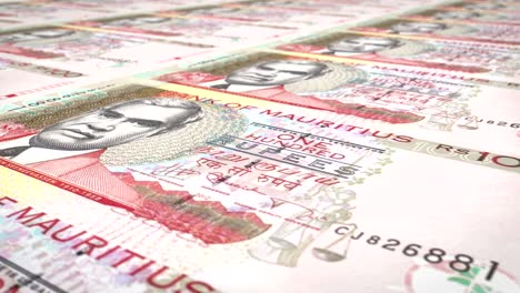 billetes de cien rupias del banco de las islas de mauricio rodando en la pantalla, monedas del mundo, dinero en efectivo, bucle