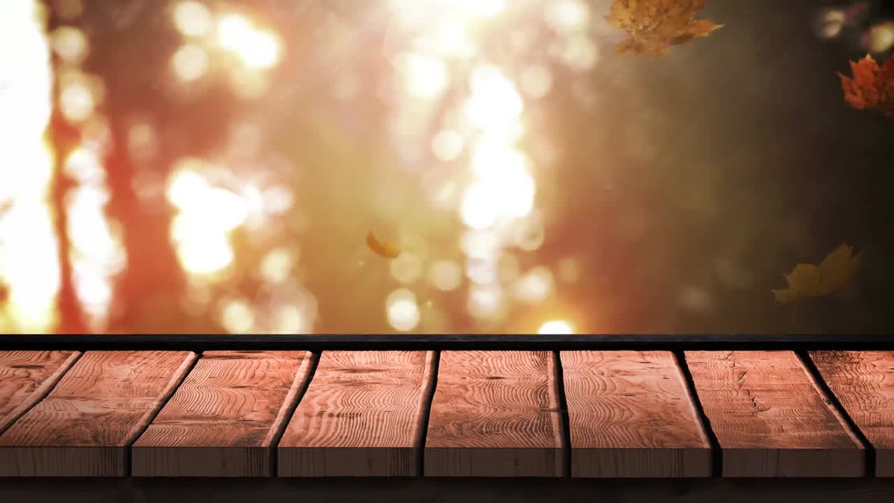 tabla de madera contra las hojas de otoño 4k