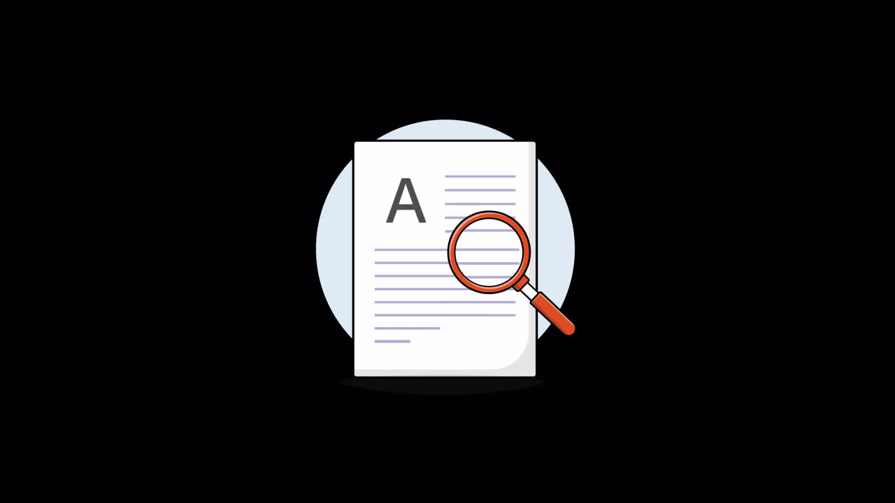 Animated Magnifying Glass Searching Text on a Document