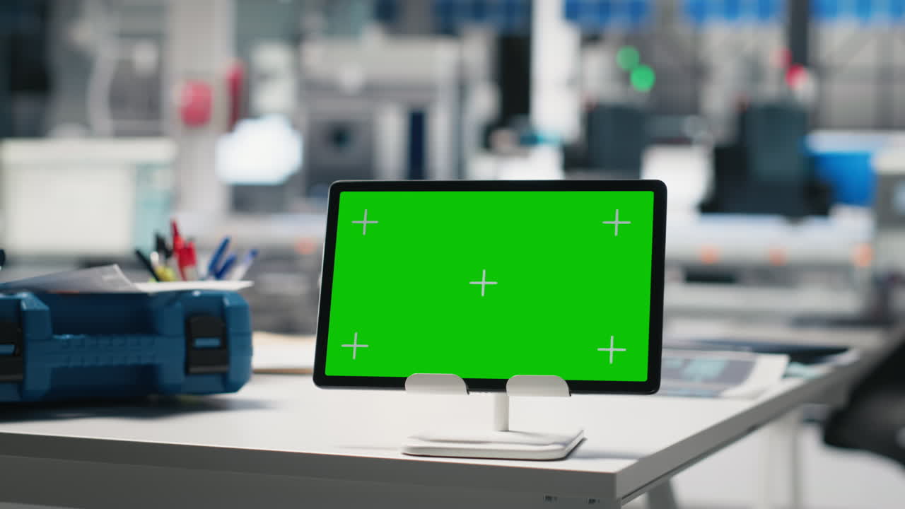 Tablet with Green Screen on Desk