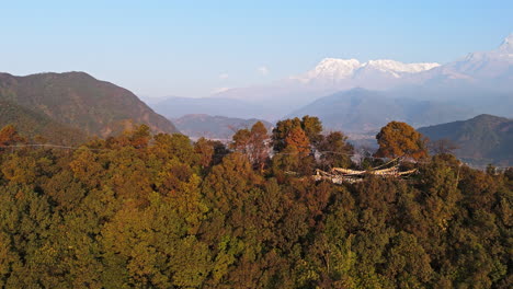 aerial view over the sarangkot, revealing the snowy peaks of annapurna, nepal