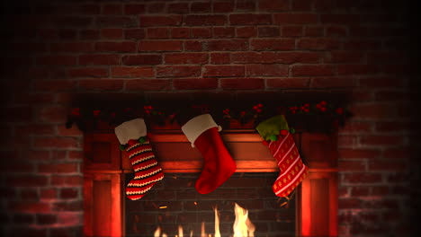 animated closeup fireplace and gifts in the christmas socks