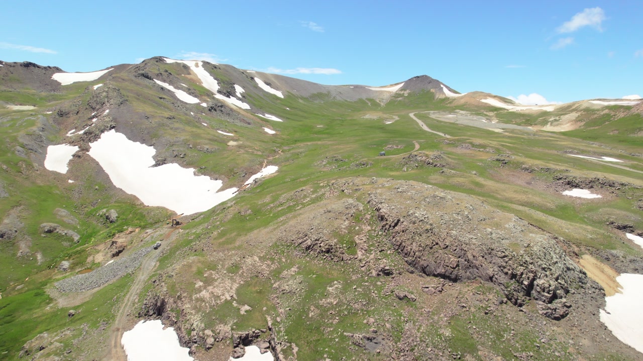 Rising Drone Shot of Engineer Pass Off Road Trail and Meadows in the San Juan Mountains, Colorado in the Summertime