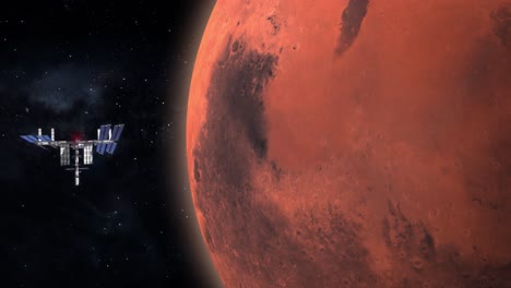 satélite en órbita del planeta rojo marte, concepto de misión de observación - renderizado en 3d