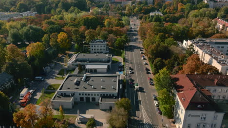 revealing aerial drone flight in warsaw capital city, poland