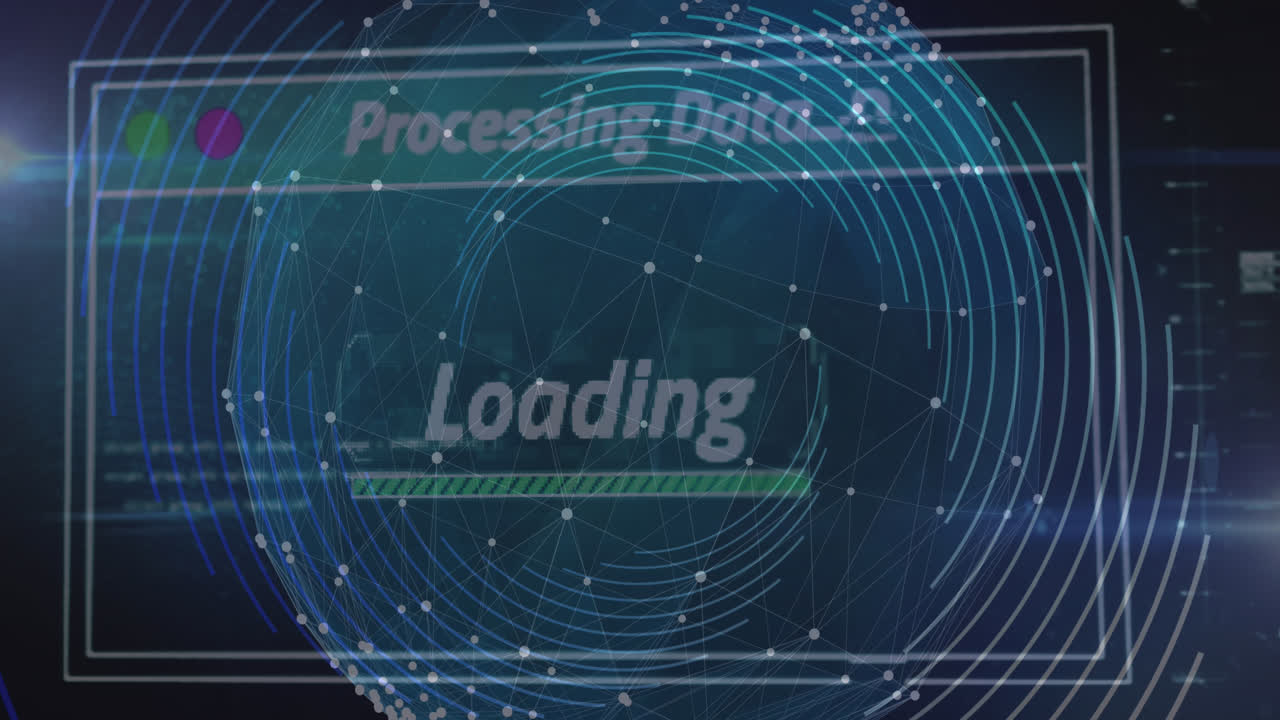 Animation of network of connections and data processing over globe