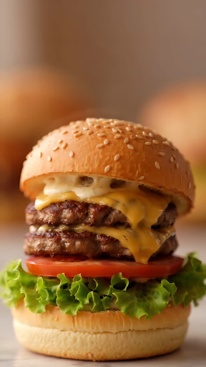Hamburger Succoso Primo Piano Sfondo Bokeh 4K