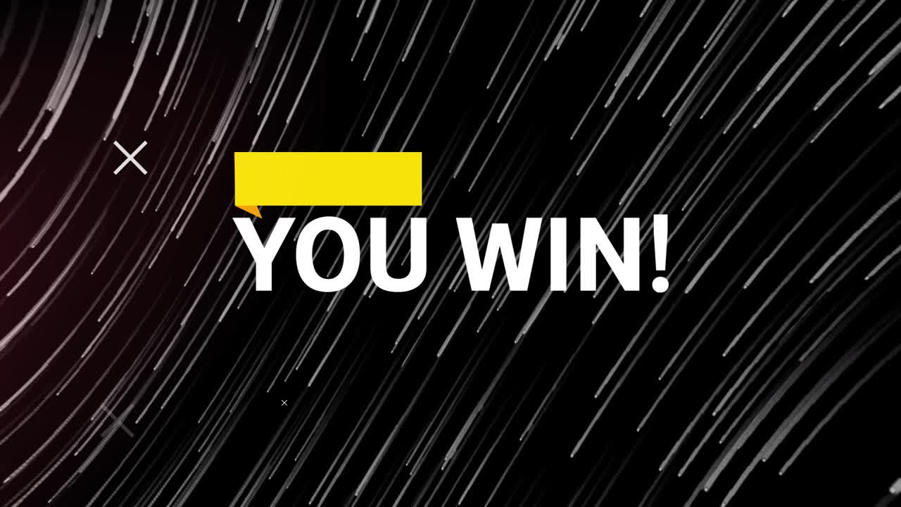 animación de usted ganar texto sobre marcadores y senderos de luz brillante.