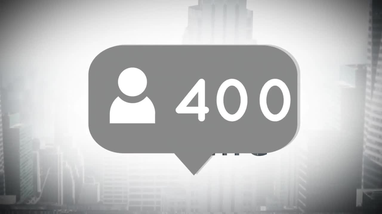 animación del icono de la persona con número creciente, sobre los edificios de la ciudad