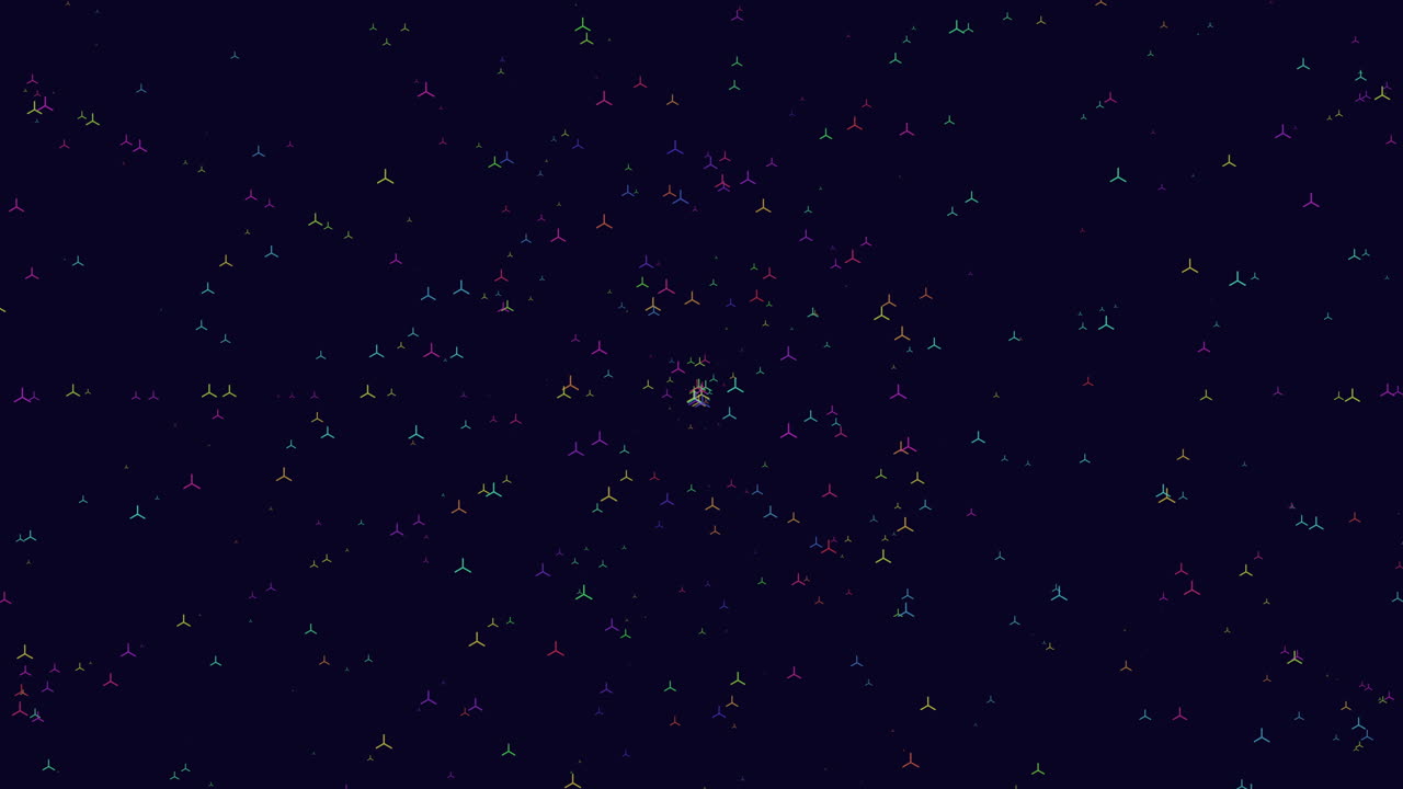 Circular array of colorful floating dots on black background