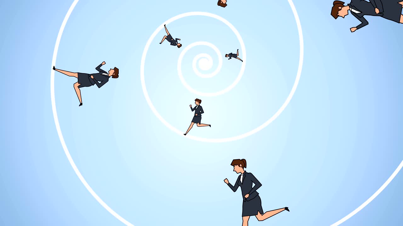 평평한 만화 사업가 여성 캐릭터는 원으로 달리는 나선형 애니메이션