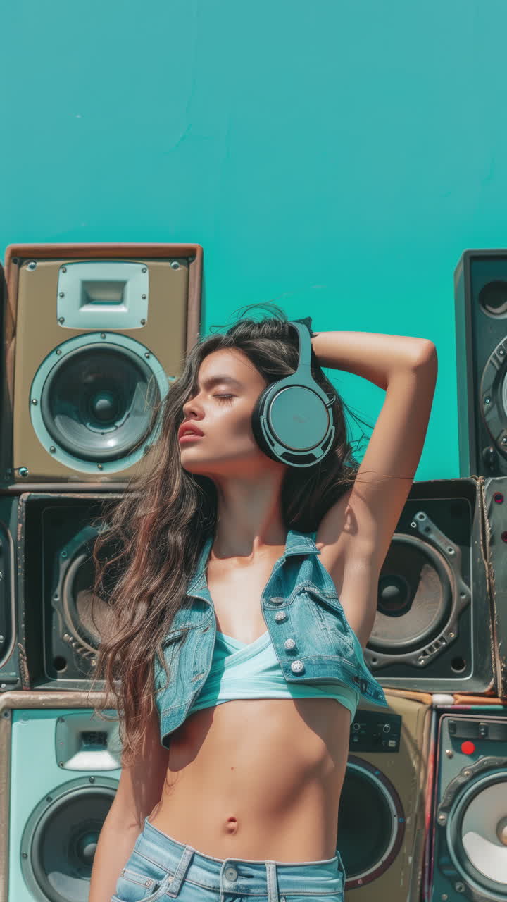 mujeres con altavoces de audio y auriculares hechos de ai