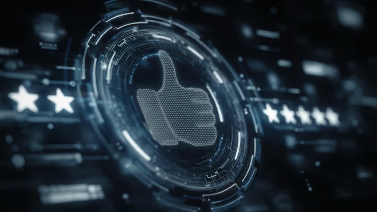 Digital Approval: A Glimpse into the High-Definition Thumbs Up Icon Surrounded by Stars, Representing Feedback and Positive Validation in Modern Technology