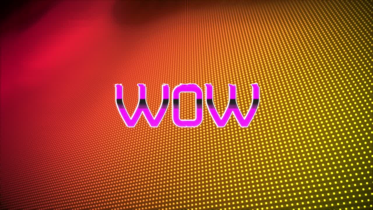 Animation des Wow-Textes über Lichtpunkten auf schwarzem Hintergrund.