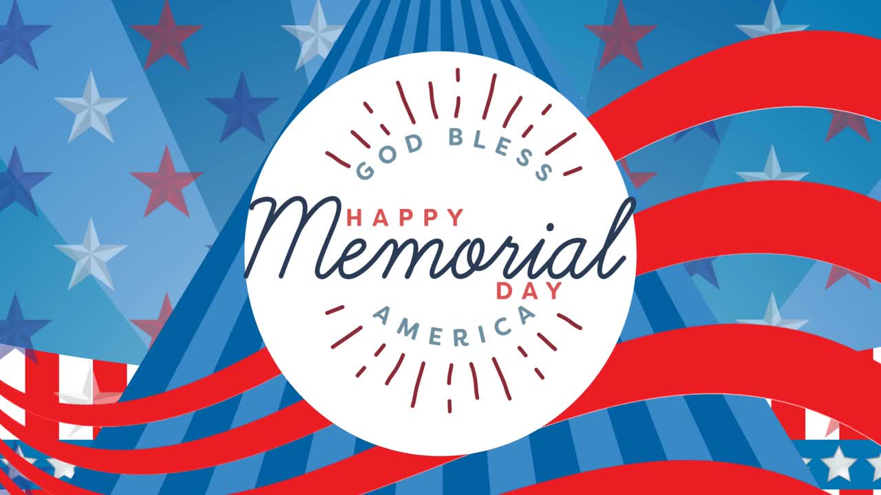 미국 국기 별과 줄무 ⁇  위의 행복한 메모리얼 데이 텍스트의 애니메이션