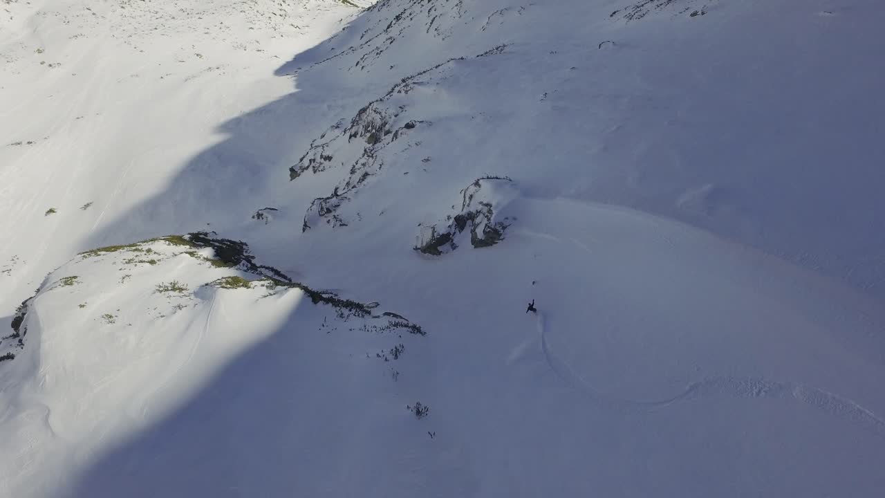 산에서 스노우보드 타기
