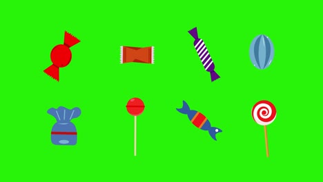 candies group animation , green screen chroma key, flat design