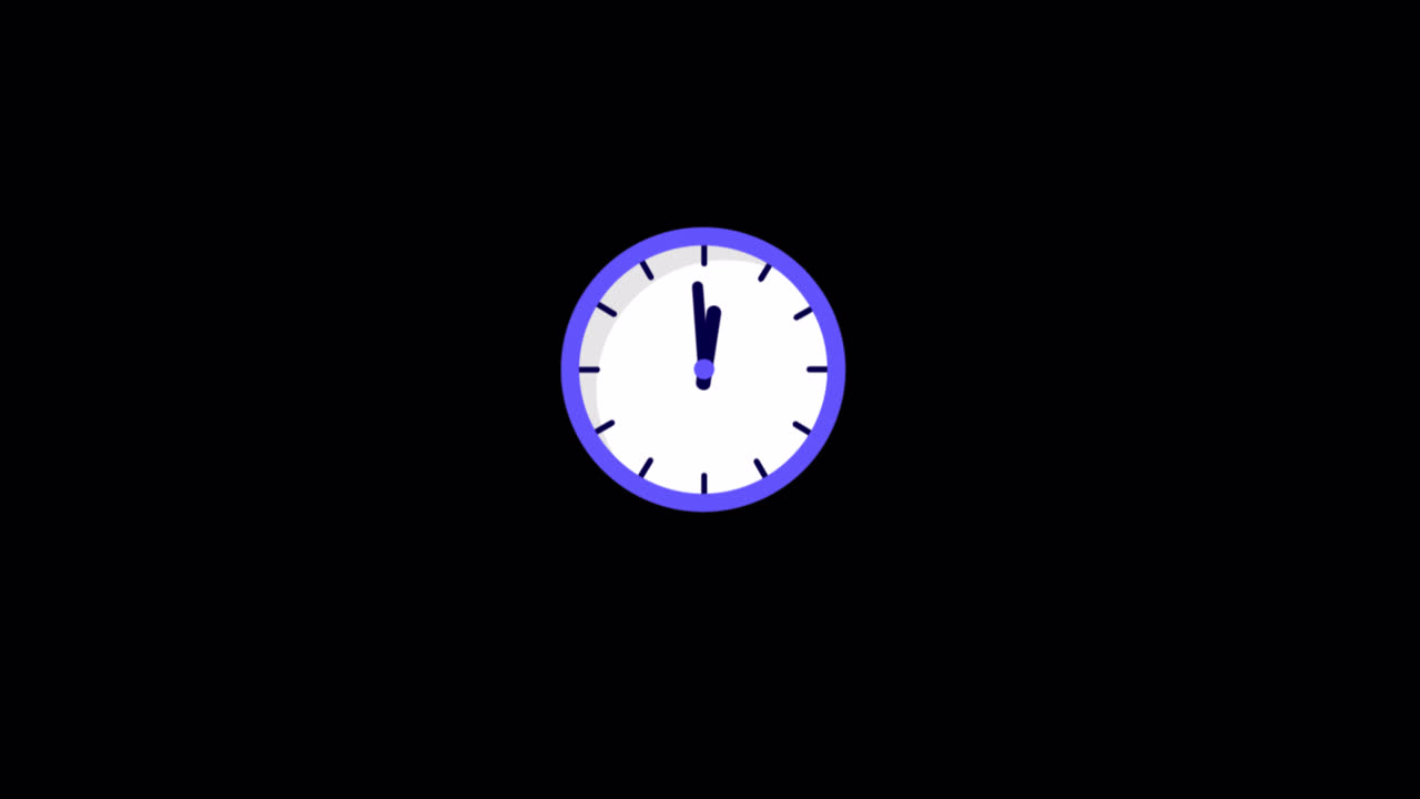 Orologio animato con lancette che si muovono velocemente su sfondo nero.