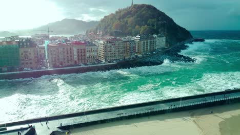 estuary of urumea river in san sebastian with rough waters on a windy day