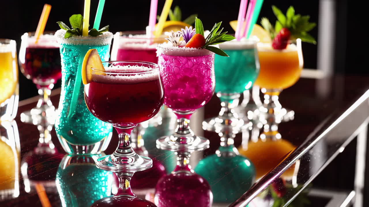 Colorful Cocktails at a Bar