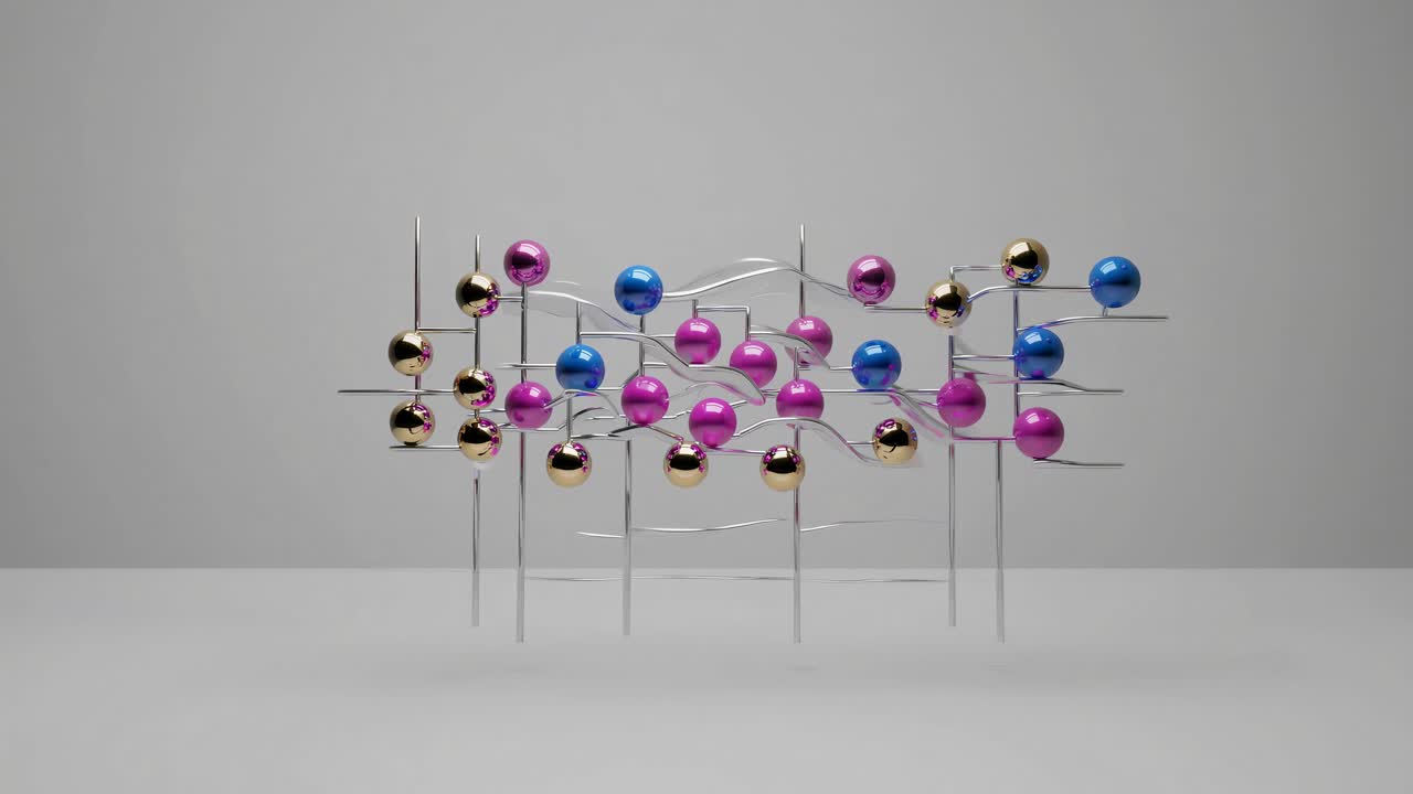 Abstract Metal Sculpture with Colorful Spheres