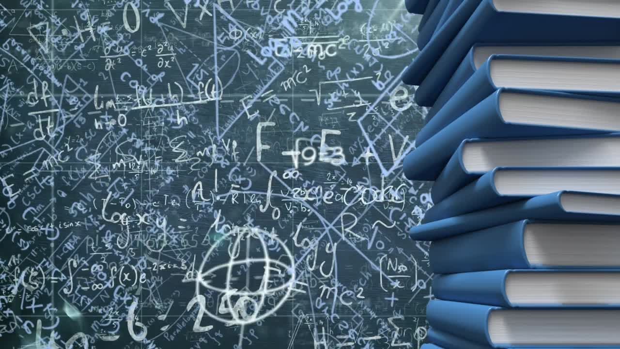 블랙보드에 떠다니는 수학 방정식에 대항하는 책들의 디지털 구성