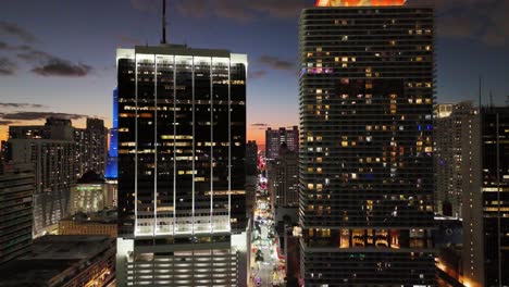 the breathtaking downtown miami skyline at sunrise in beautiful florida. experience the breathtaking and stunning views of downtown miami and brickell key, which beautifully showcase modern architecture and captivating waterfront scenery at the enchanting hour of sunrise