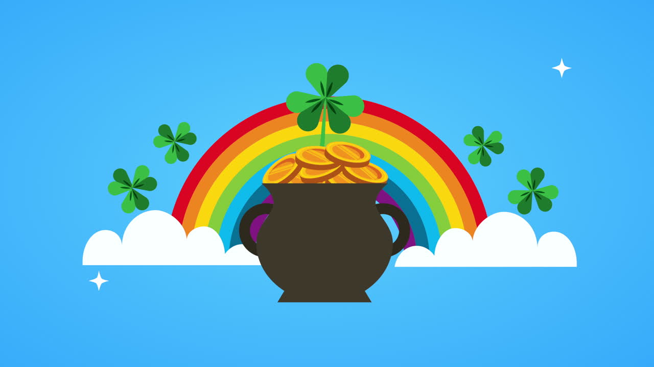 세인트 패트릭스 데이 애니메이션 카드: 무지개와 비