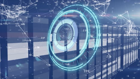 animación del alcance, red de conexiones y procesamiento de datos a través de servidores informáticos