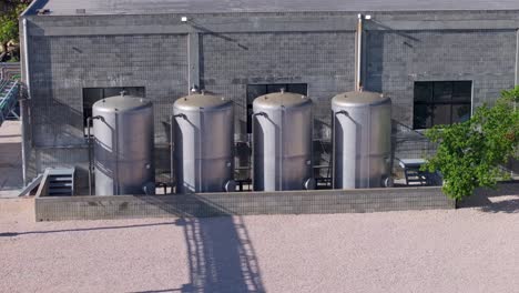 stainless storage tanks at water treatment plant