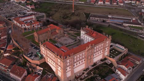 aerial santa clara monastery and aqueduct in vila do conde portugal at sunset