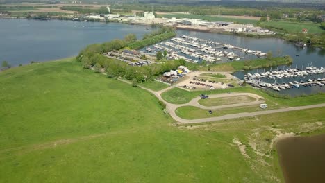 Aerial-drone-view-of-the-small-harbor-in-the-countryside-of-the-Netherlands