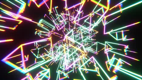 animación en bucle de prismas giratorios que parpadean con neón