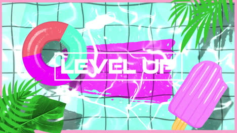 animación de texto de nivel superior sobre el fondo de la piscina de verano