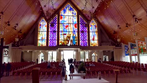 shot of religious christian or catholic chapel and altar for worshippers