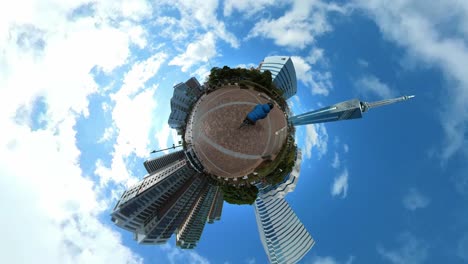 urban tiny planet.  360 degree, on vehicle, bike shot