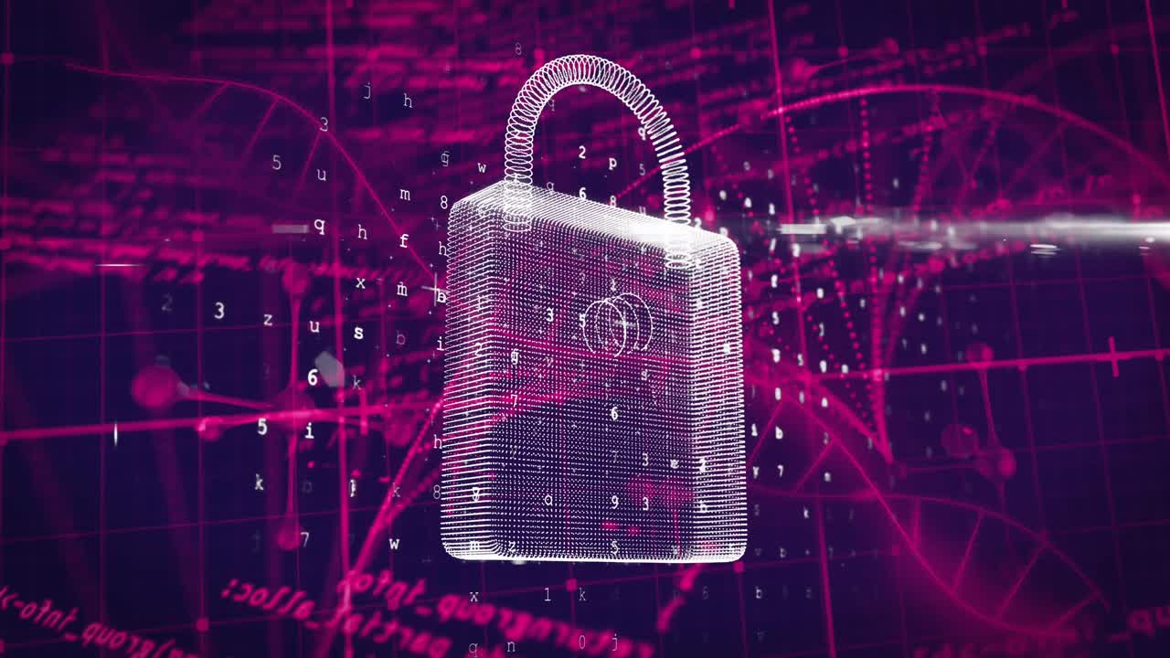 animación del procesamiento de datos médicos y el candado sobre un fondo oscuro