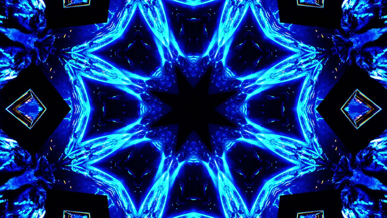 volando en un túnel futurista a través de cubos brillantes. caleidoscopio vj bucle