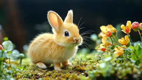 cute baby rabbit exploring a vibrant garden filled with flowers