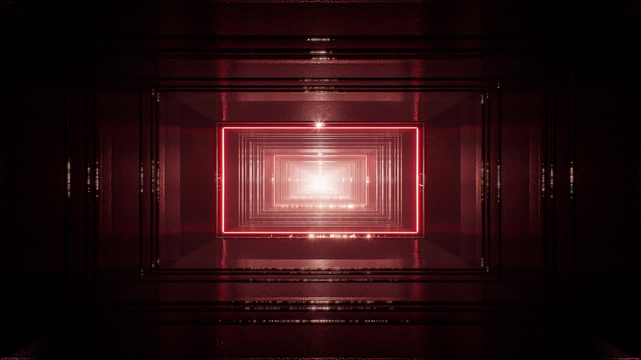 túnel de metal oscuro de luz roja brillante