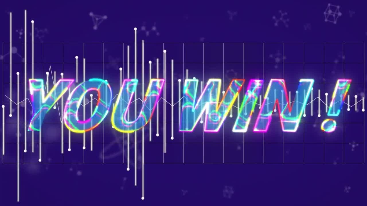 파란색 배경의 기하학적 모양의 연결 네트워크를 통해 텍스트를 이기는 애니메이션