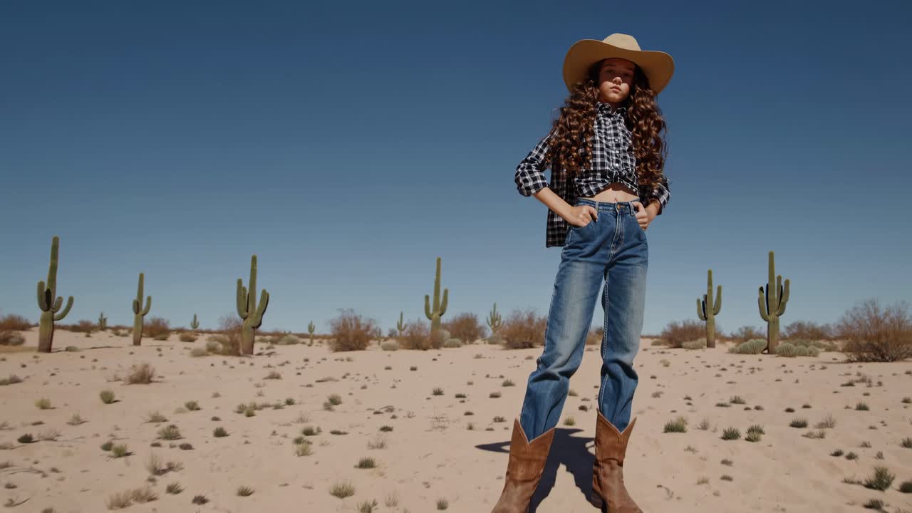 Young Girl in Cowboy Hat in Desert